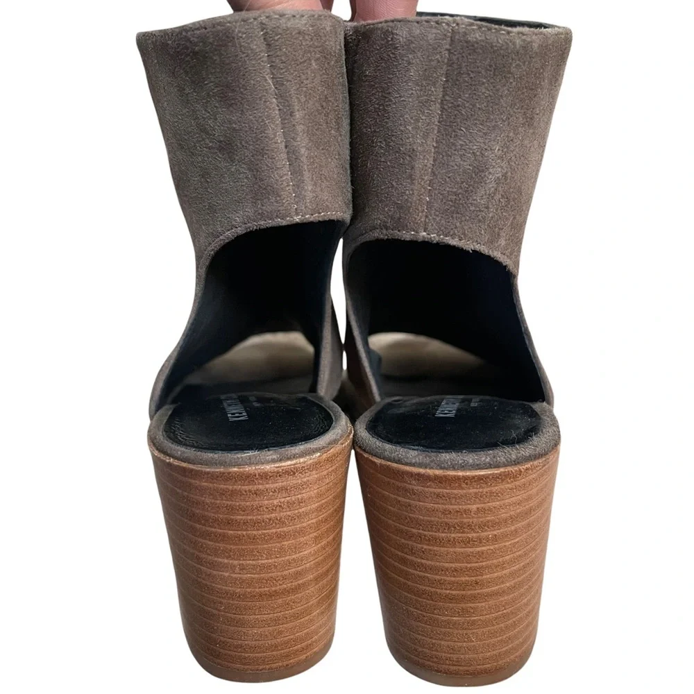 Kenneth Cole Charlo Taupe Suede Peep Toe Side Zip Ankle Booties Size 8.5